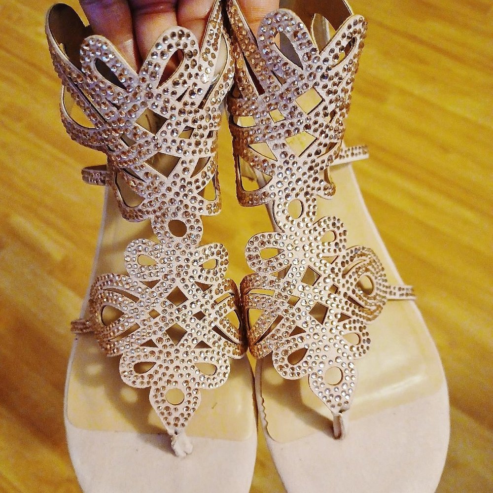 NEW Thalia Sodi Blush Rose Gold BLING RHINESTONE FLAT SANDALS sz 8 Orig$140+Tax